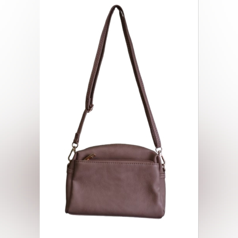 FashionPuzzle Triple Zip Crossbody Bag - Taupe / Gold - Excellent Condition